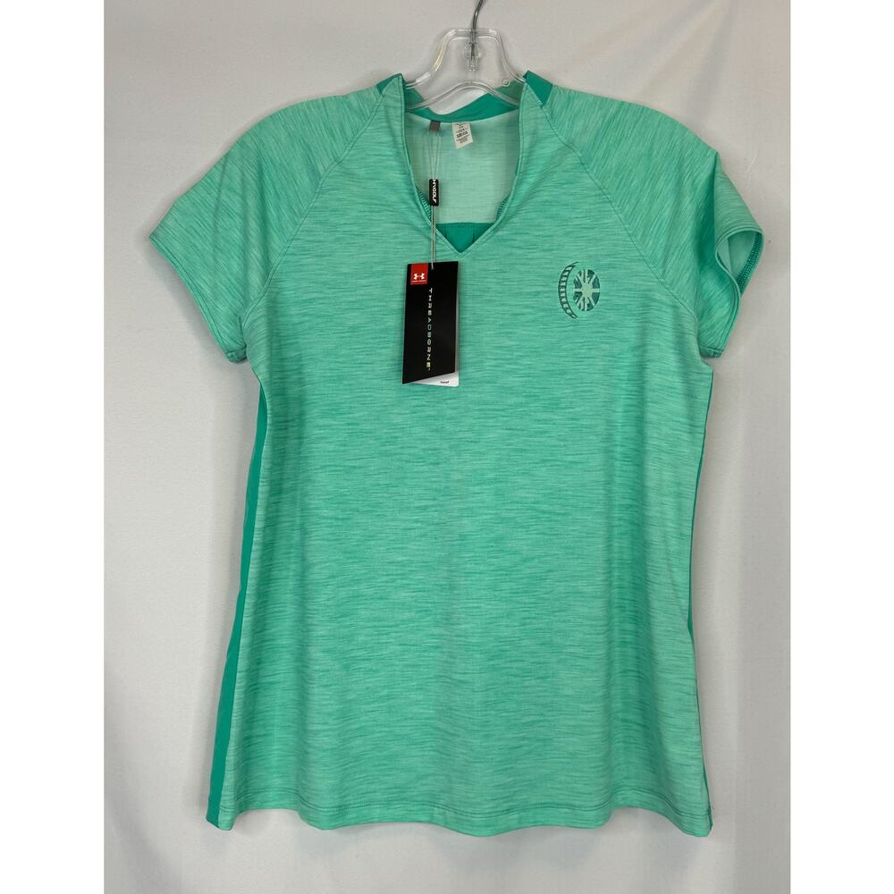 Under Armour Womens NWT Green Threadborne Golf V Neck Top Size PS Performance